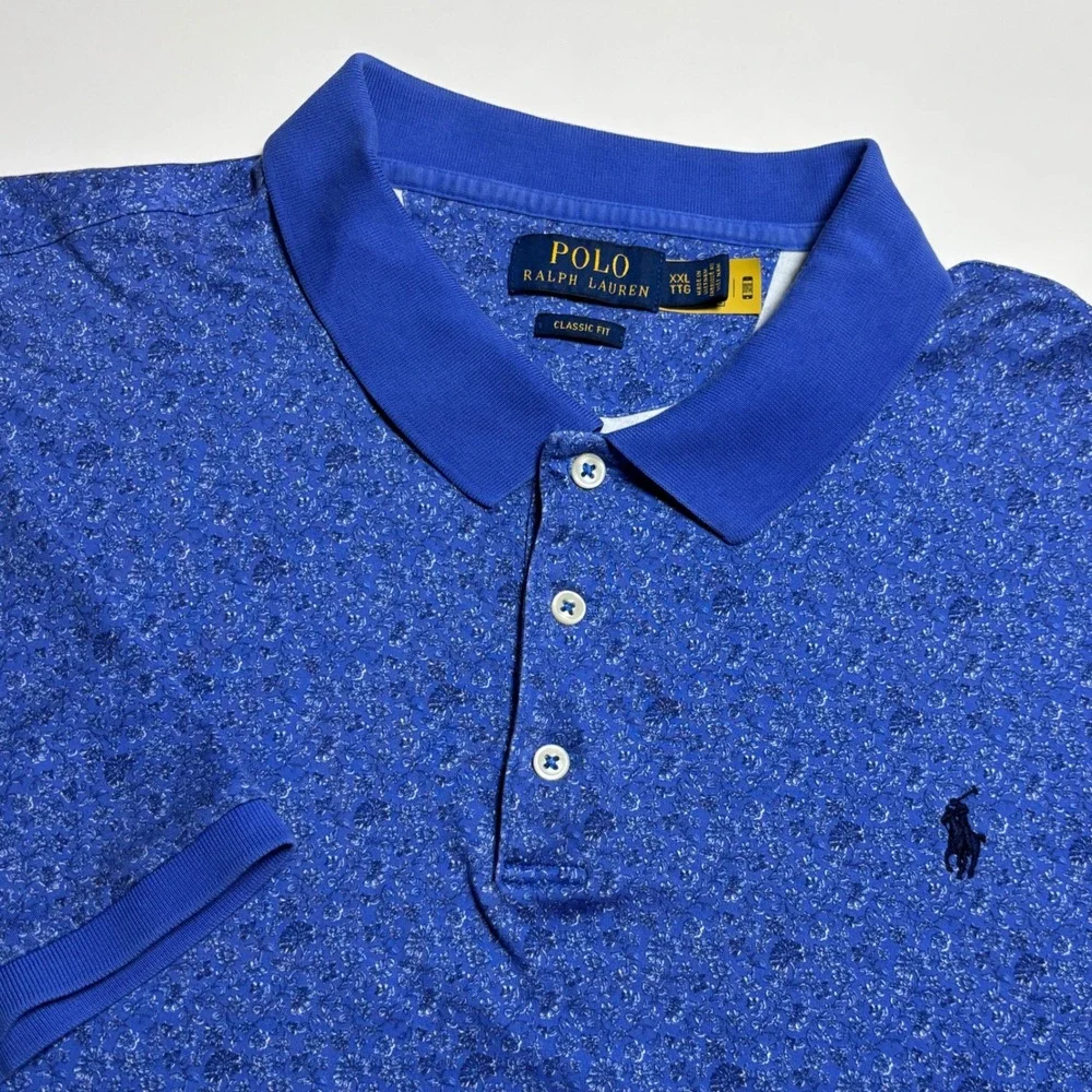 Polo Ralph Lauren Blue Floral Micro Print Mens XXL Classic Fit Polo Pony Shirt